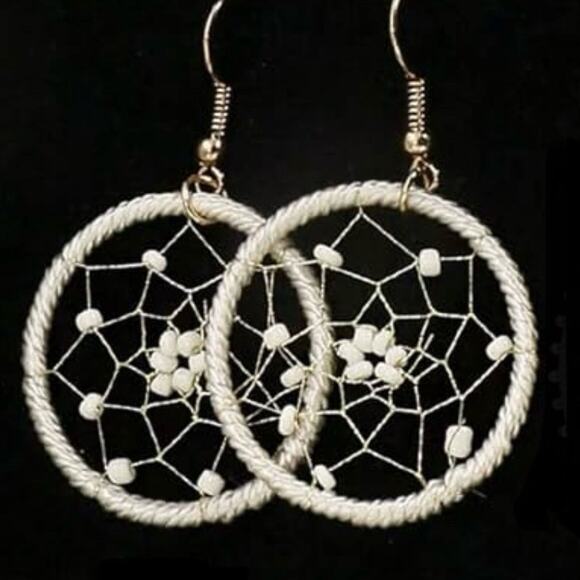 White and Gold Dreamcatcher Earrings - Picture 2 of 2